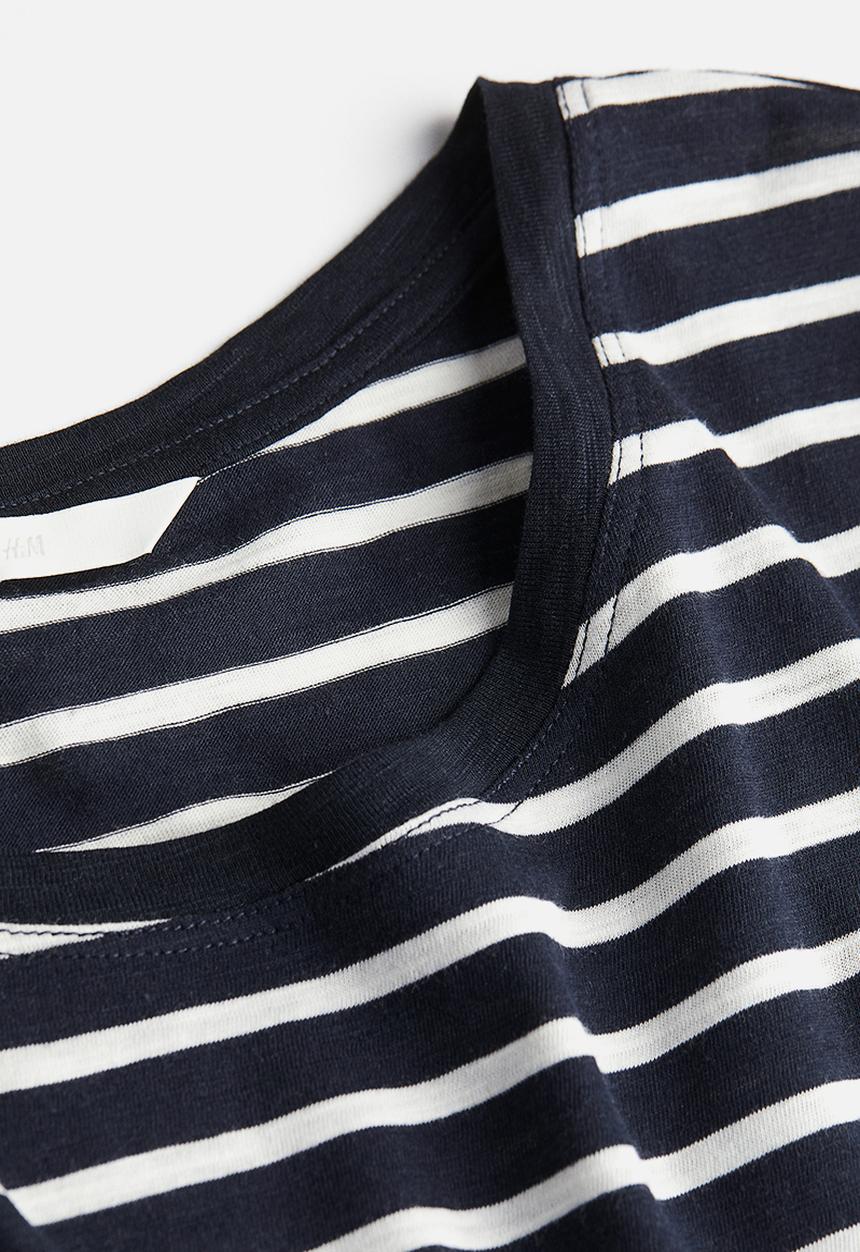 H&M - Modal-blend T-shirt - navy blue white striped 
