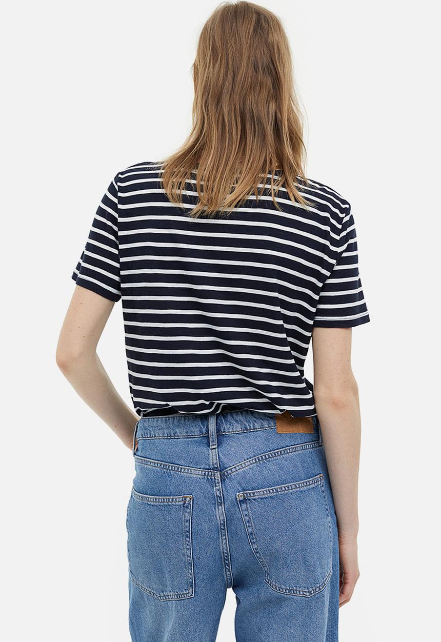 H&M - Modal-blend T-shirt - navy blue white striped 