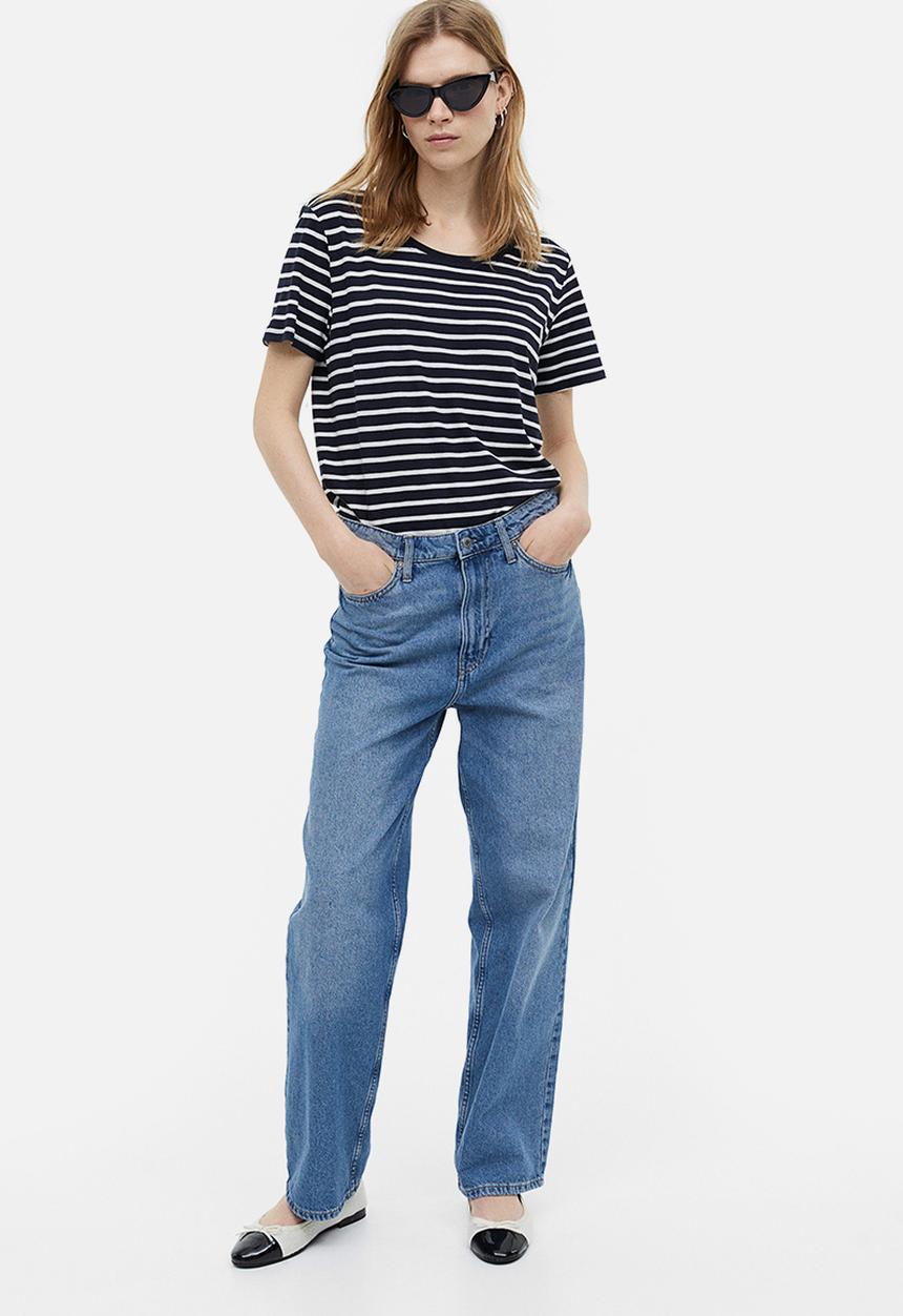 H&M - Modal-blend T-shirt - navy blue white striped 