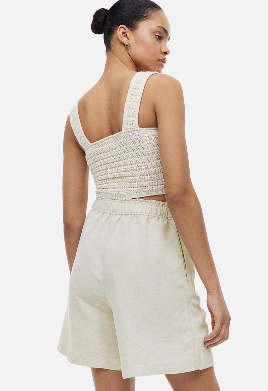 H&M - Linen-blend pull-on shorts - light beige