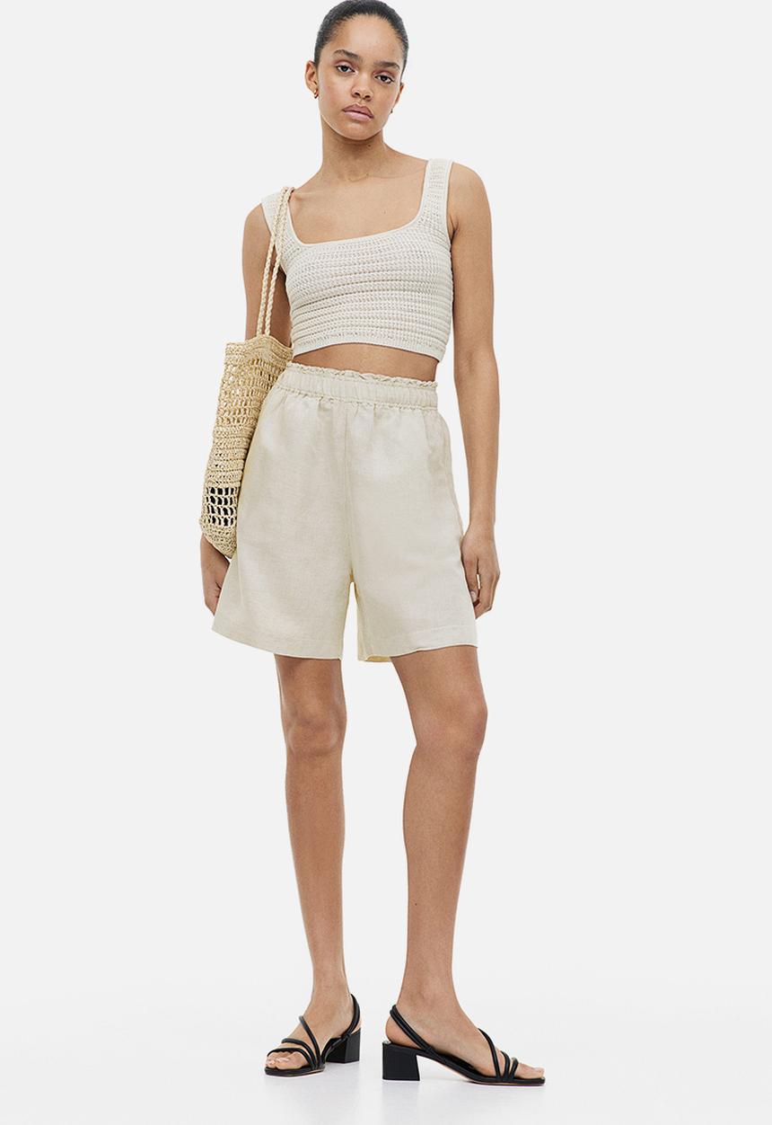 H&M - Linen-blend pull-on shorts - light beige