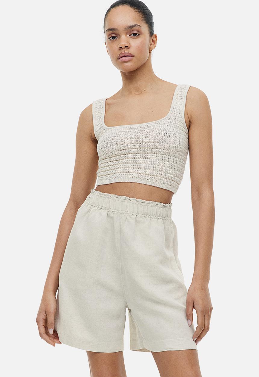 H&M - Linen-blend pull-on shorts - light beige