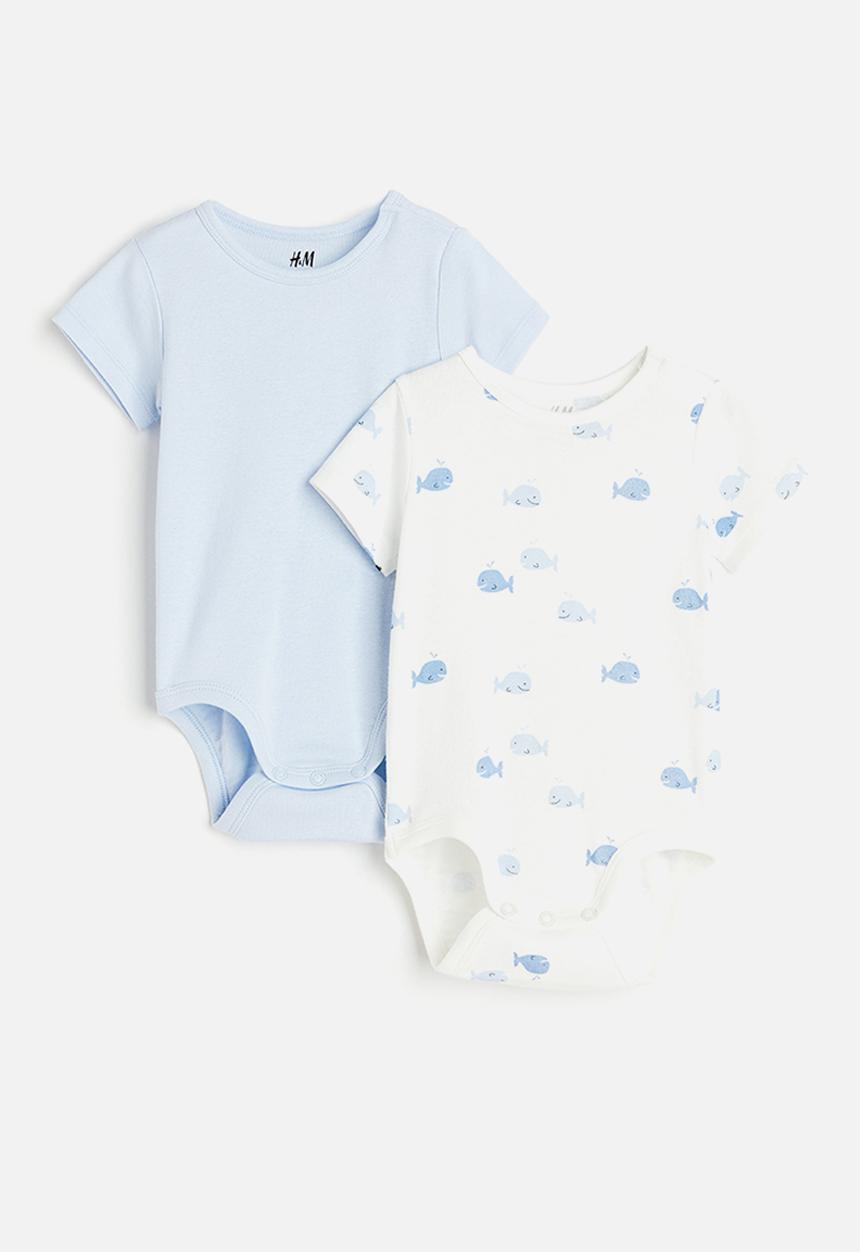 H&M - 2-Pack short-sleeved bodysuits -  light blue whales