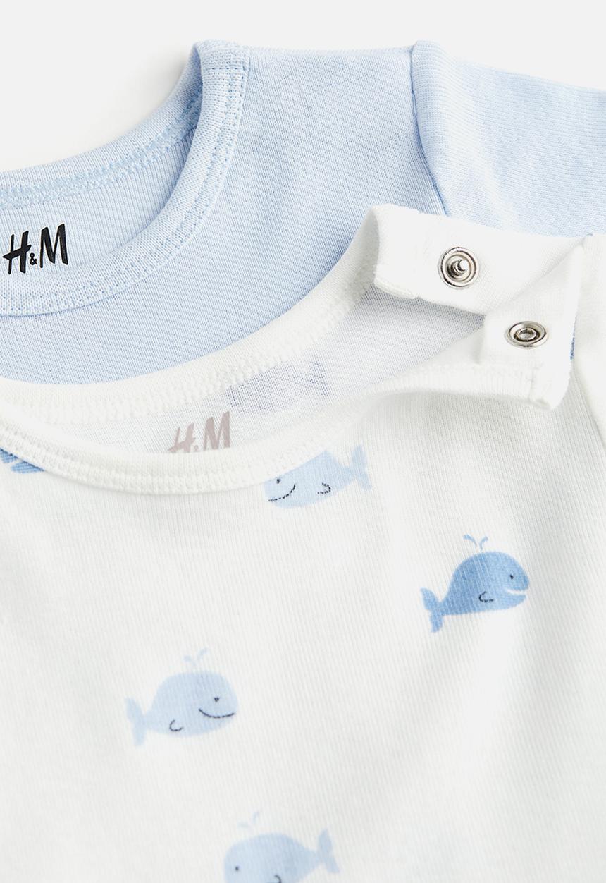 H&M - 2-Pack short-sleeved bodysuits -  light blue whales