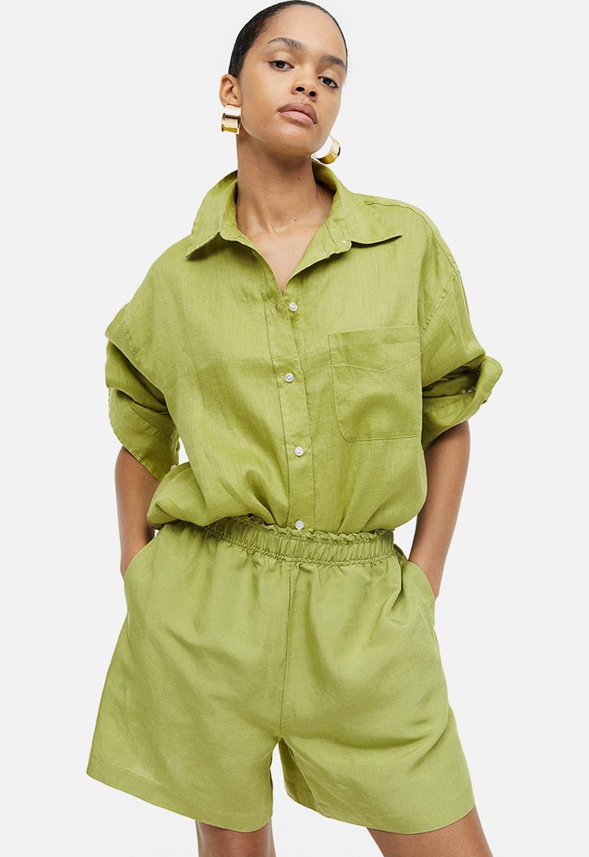 H&M - Linen-blend pull-on shorts - green
