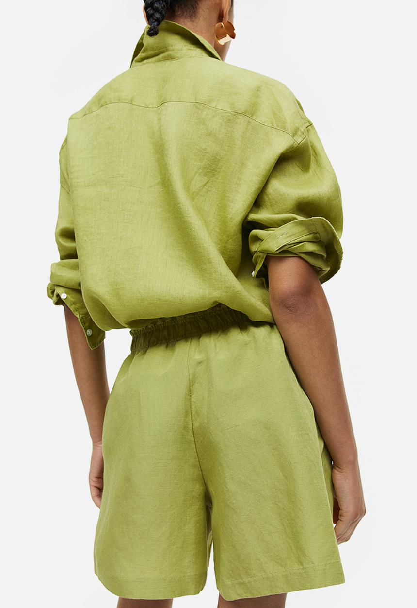 H&M - Linen-blend pull-on shorts - green