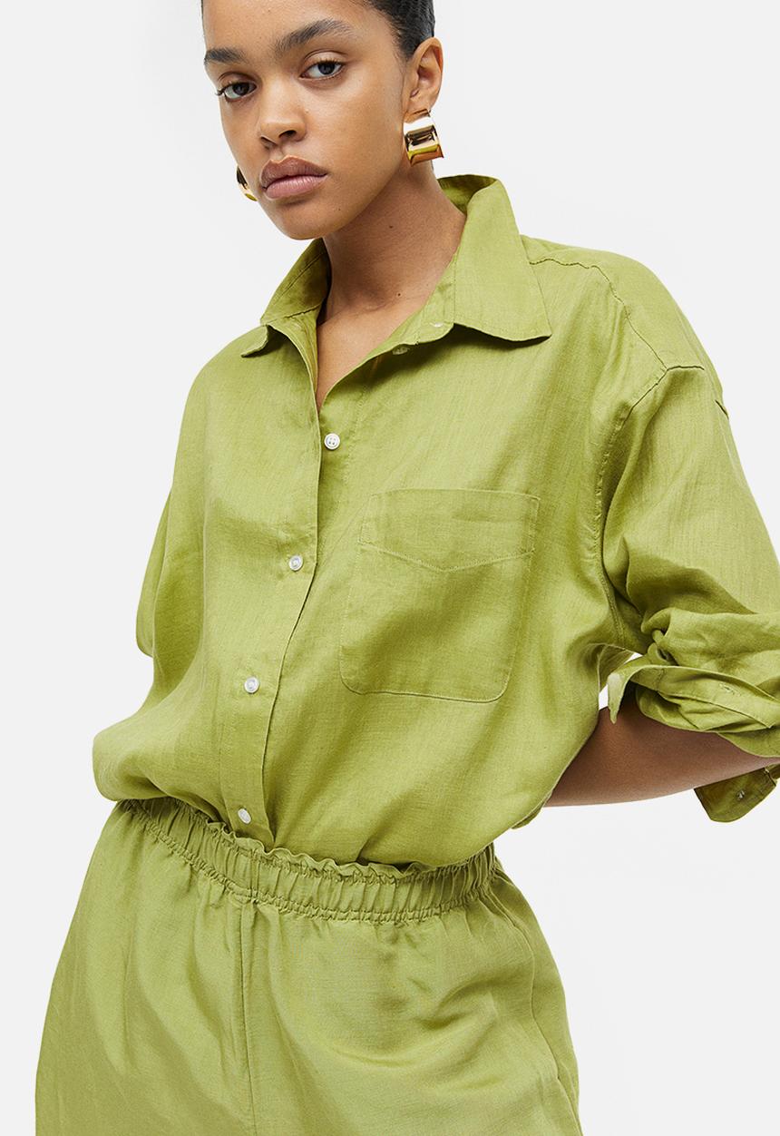 H&M - Linen-blend pull-on shorts - green