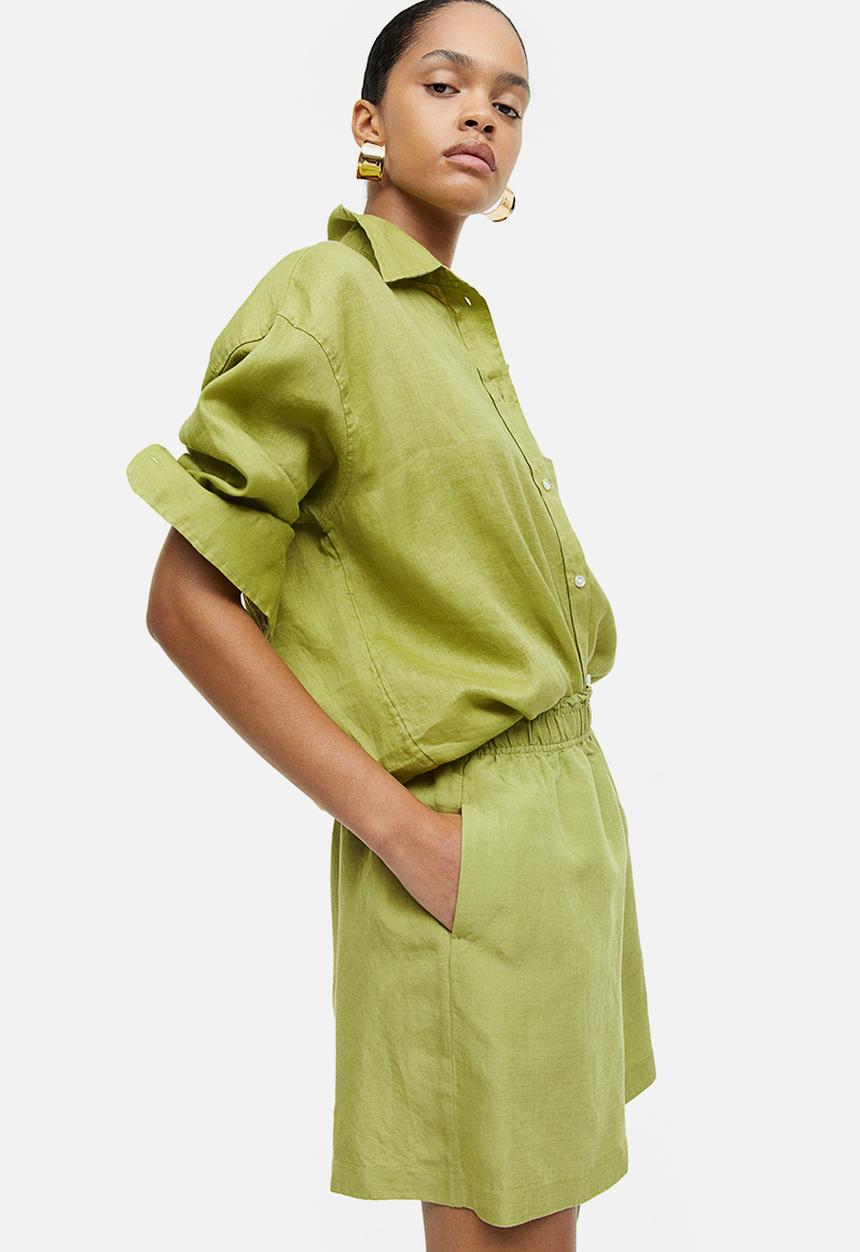 H&M - Linen-blend pull-on shorts - green
