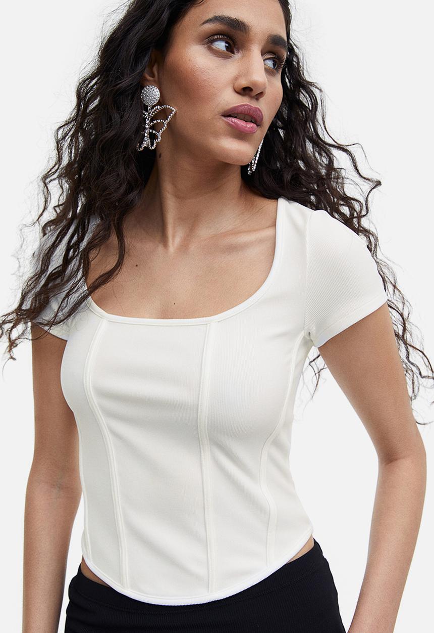H&M - Corset-style ribbed top - cream