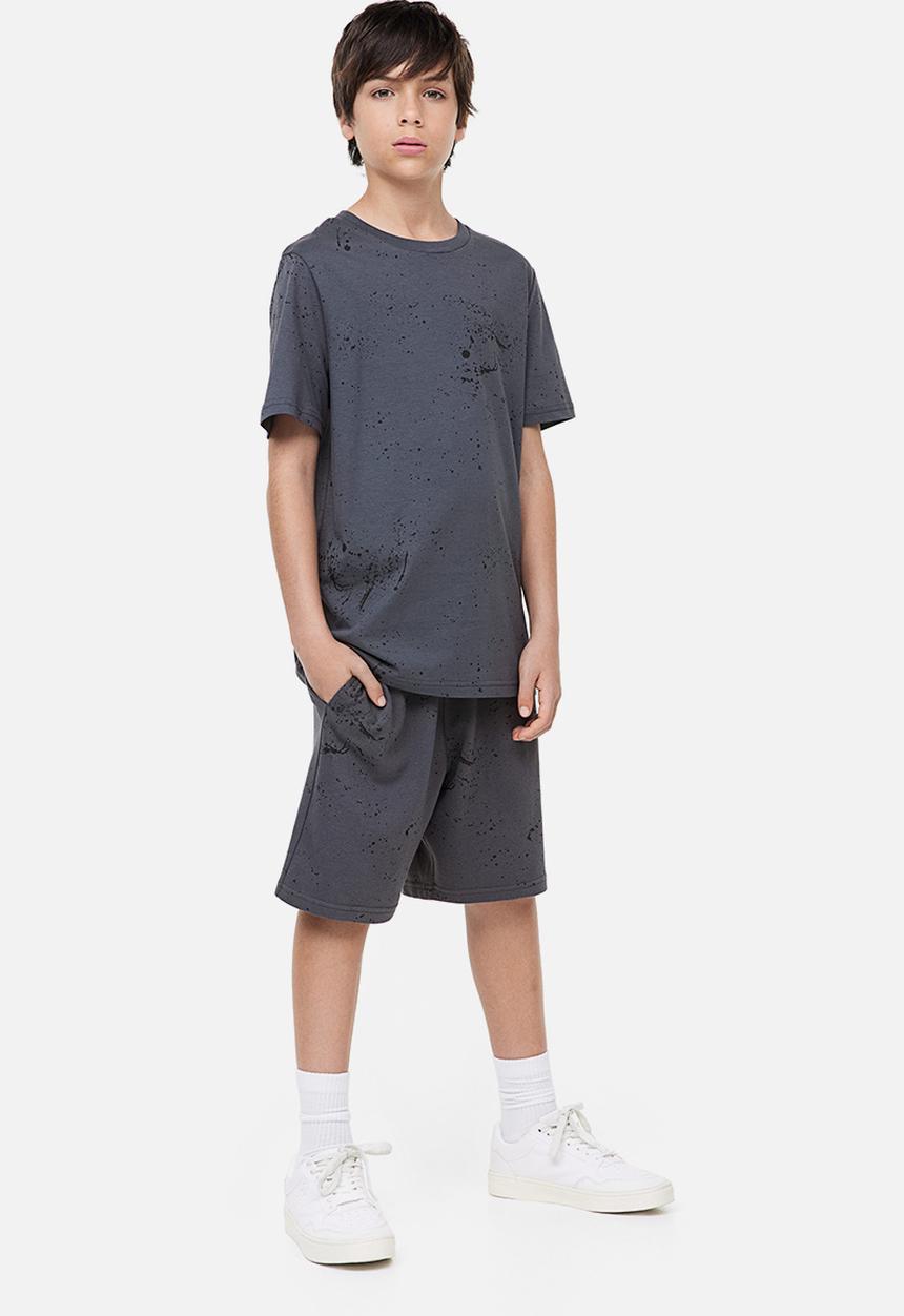 H&M - Printed sweatshorts - dark grey & splatter print 