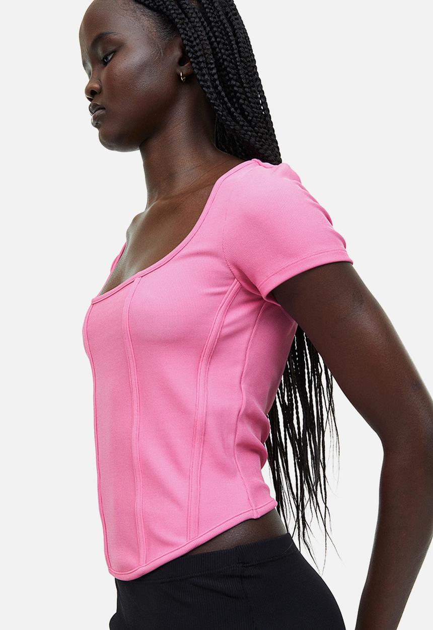 H&M - Corset-style ribbed top - pink