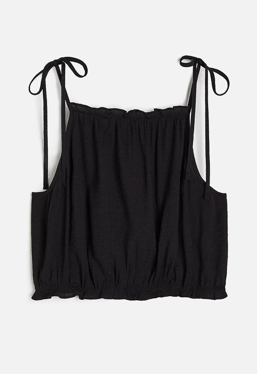 H&M - Tie-strap frill-trimmed top - black