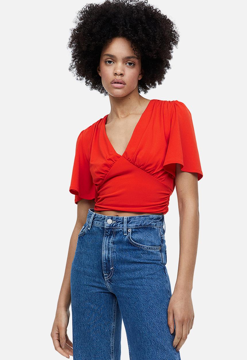 H&M - Gathered cropped top - red
