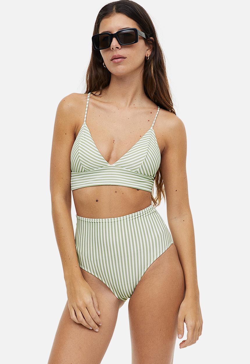 H&M - Padded bikini top - light green & white striped