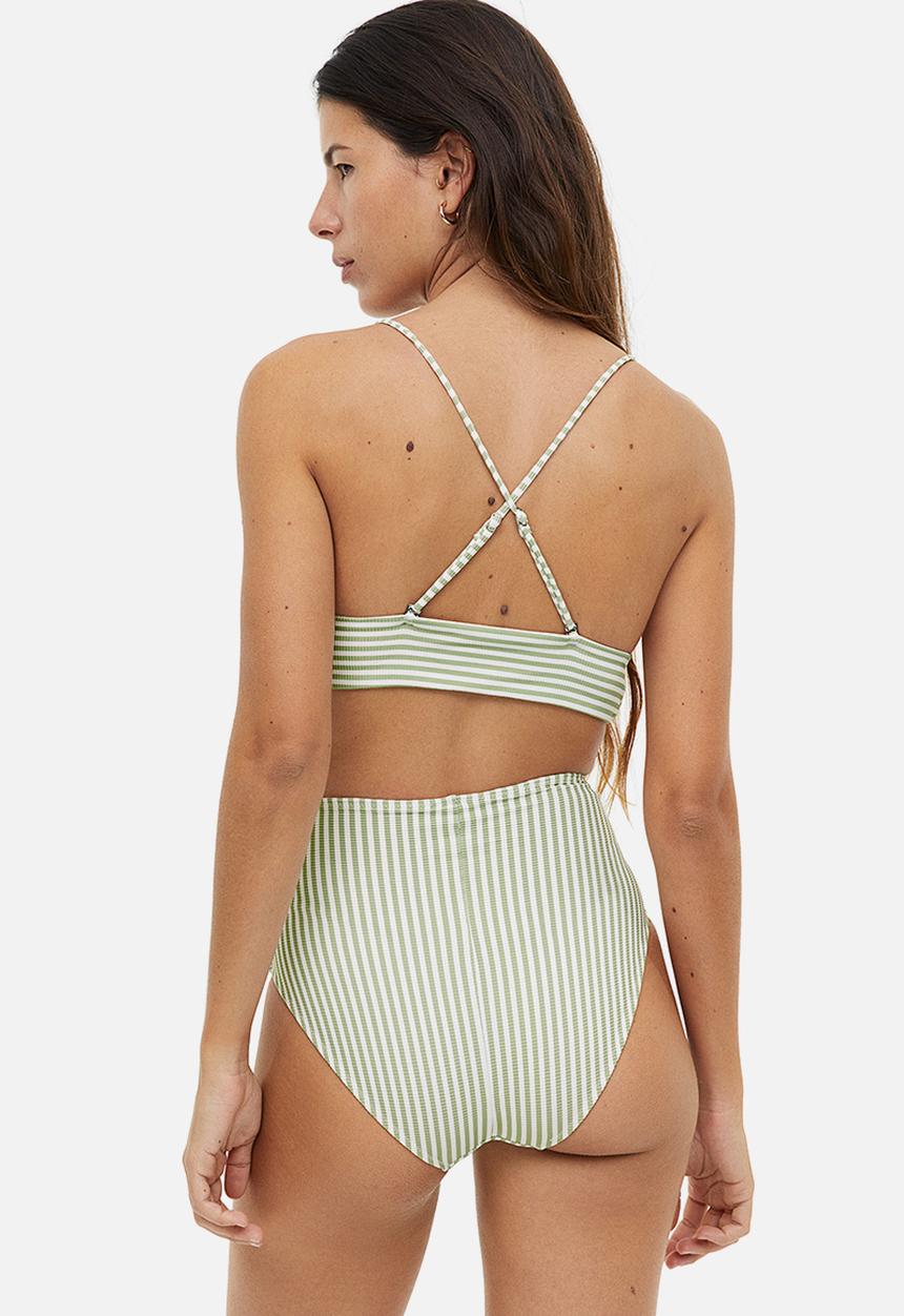 H&M - Padded bikini top - light green & white striped