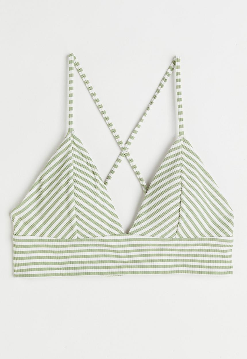 H&M - Padded bikini top - light green & white striped
