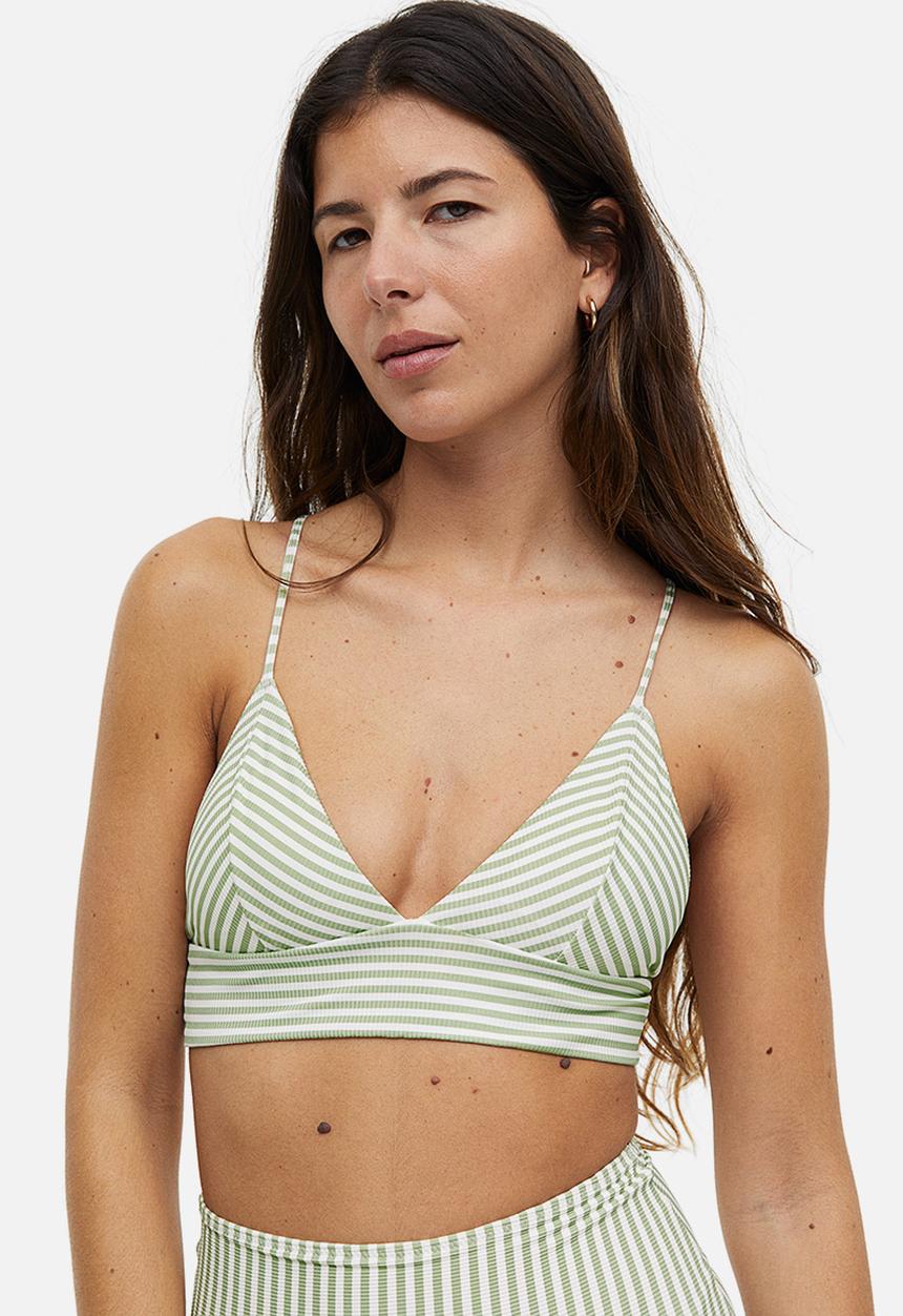 H&M - Padded bikini top - light green & white striped