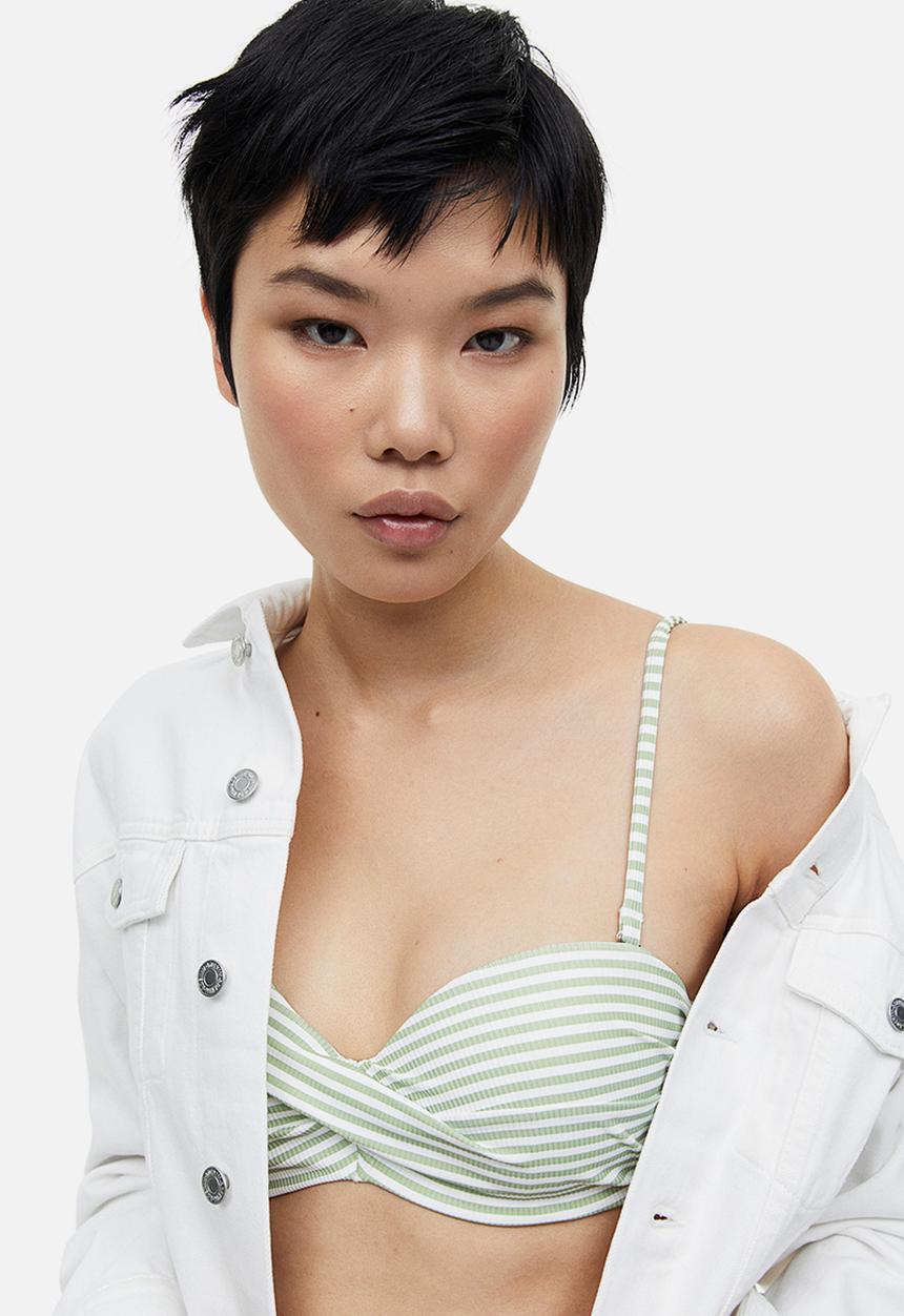 H&M - Balconette bikini top - light green & white striped