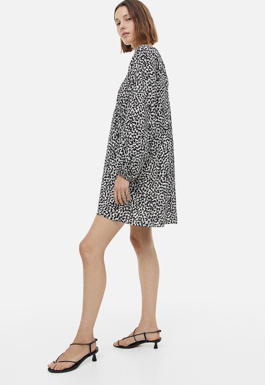 H&M - A-line dress - cream black patterned