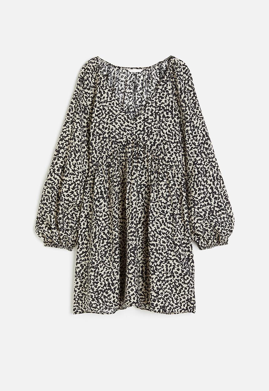 H&M - A-line dress - cream black patterned