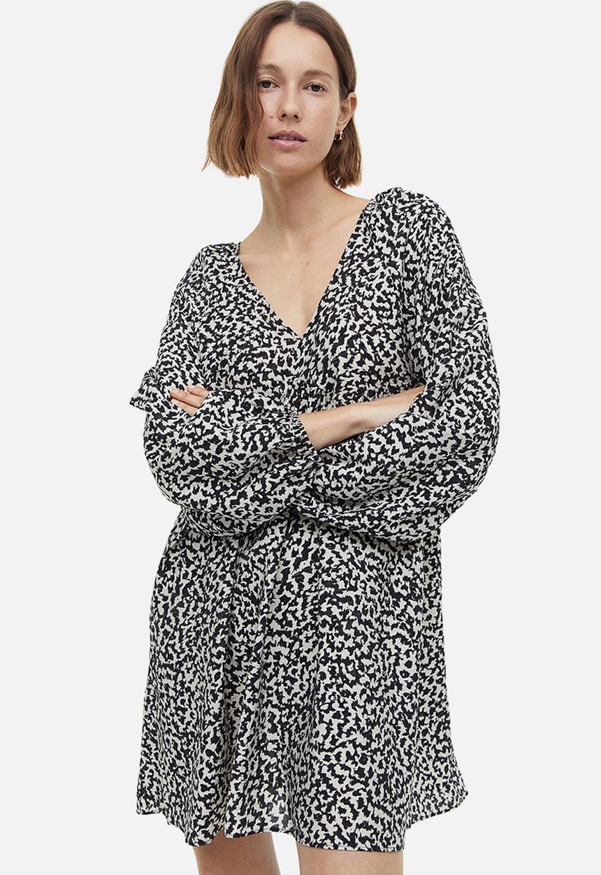 H&M - A-line dress - cream black patterned