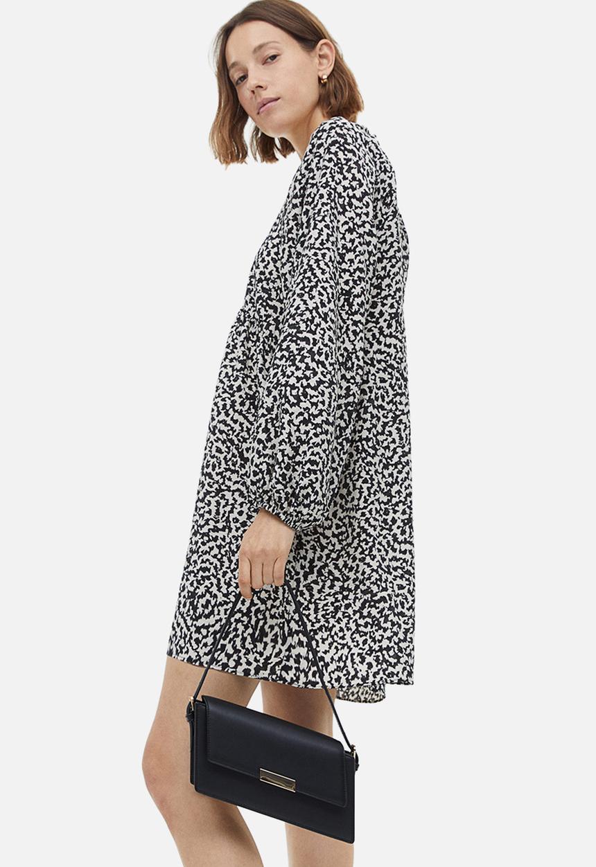 H&M - A-line dress - cream black patterned