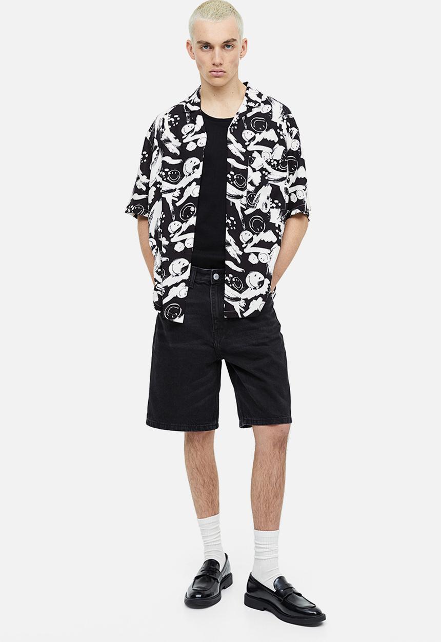 H&M - Relaxed fit patterned resort shirt - black