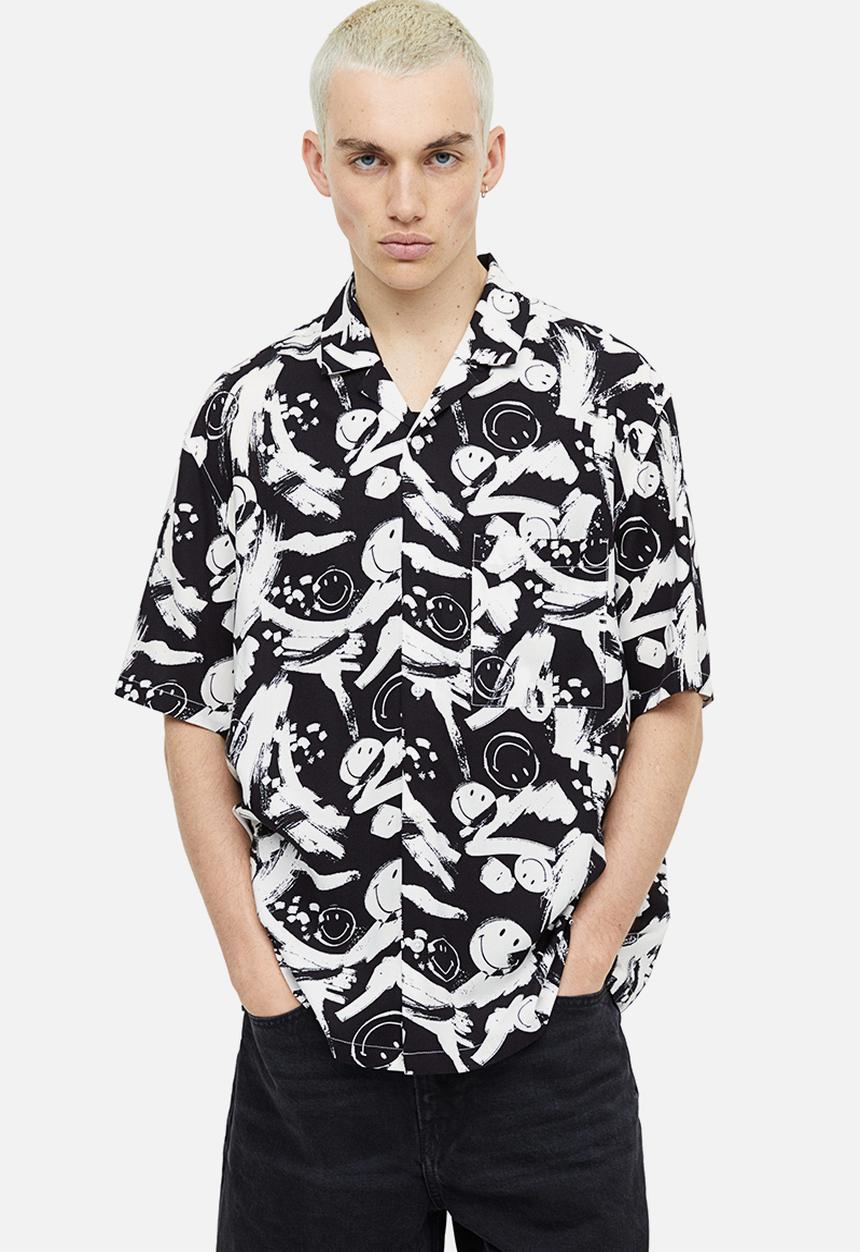 H&M - Relaxed fit patterned resort shirt - black
