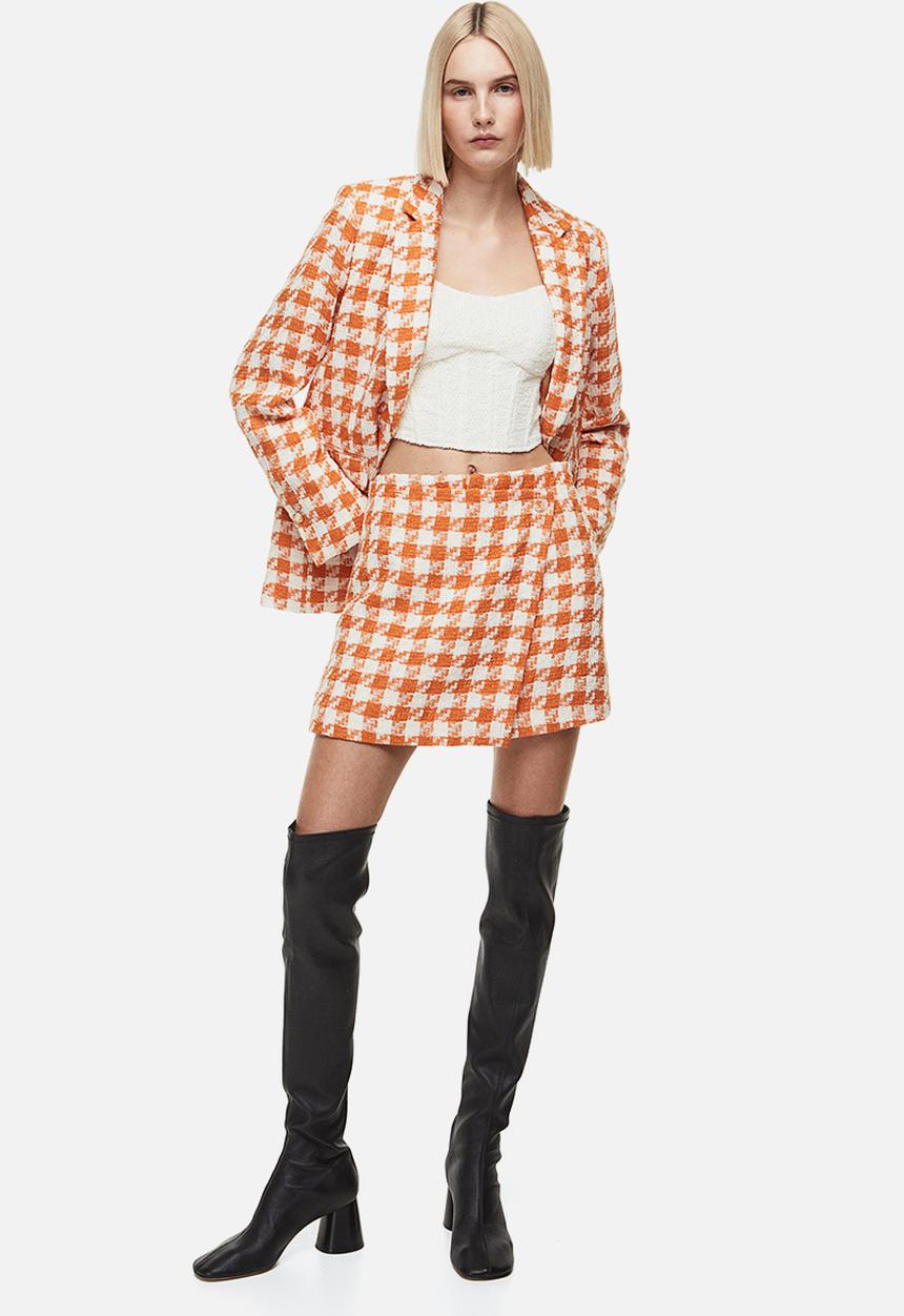 H&M - Mini skirt - orange dogtooth-patterned