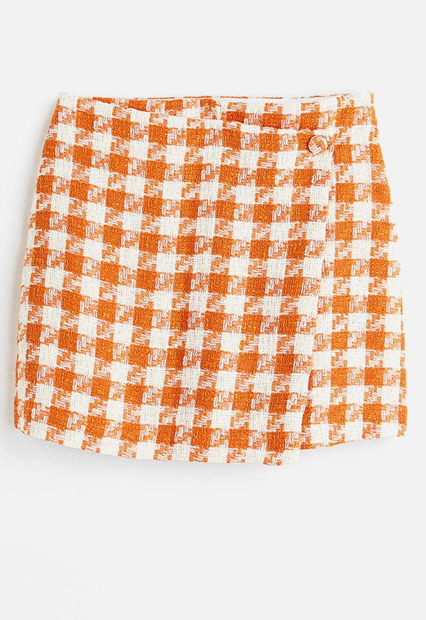 H&M - Mini skirt - orange dogtooth-patterned