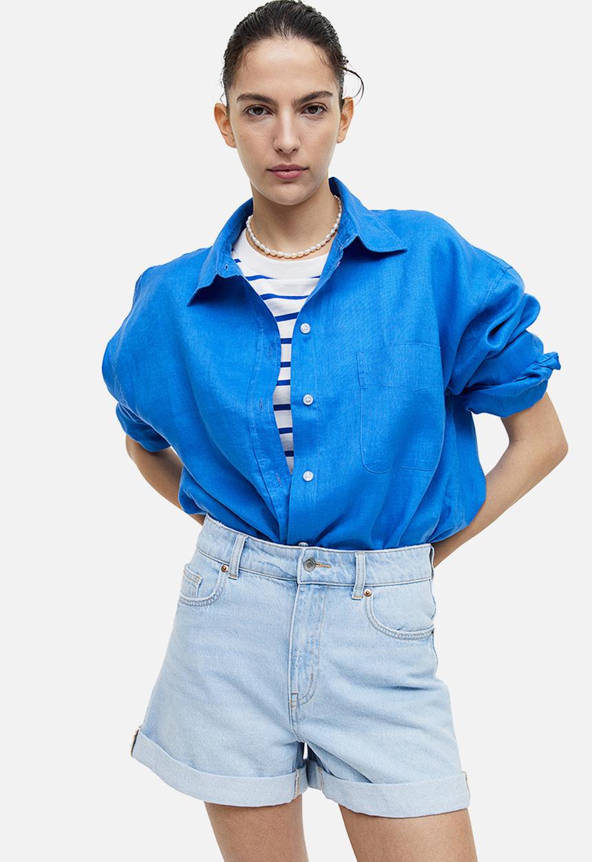 H&M - Mom high denim shorts - light denim blue