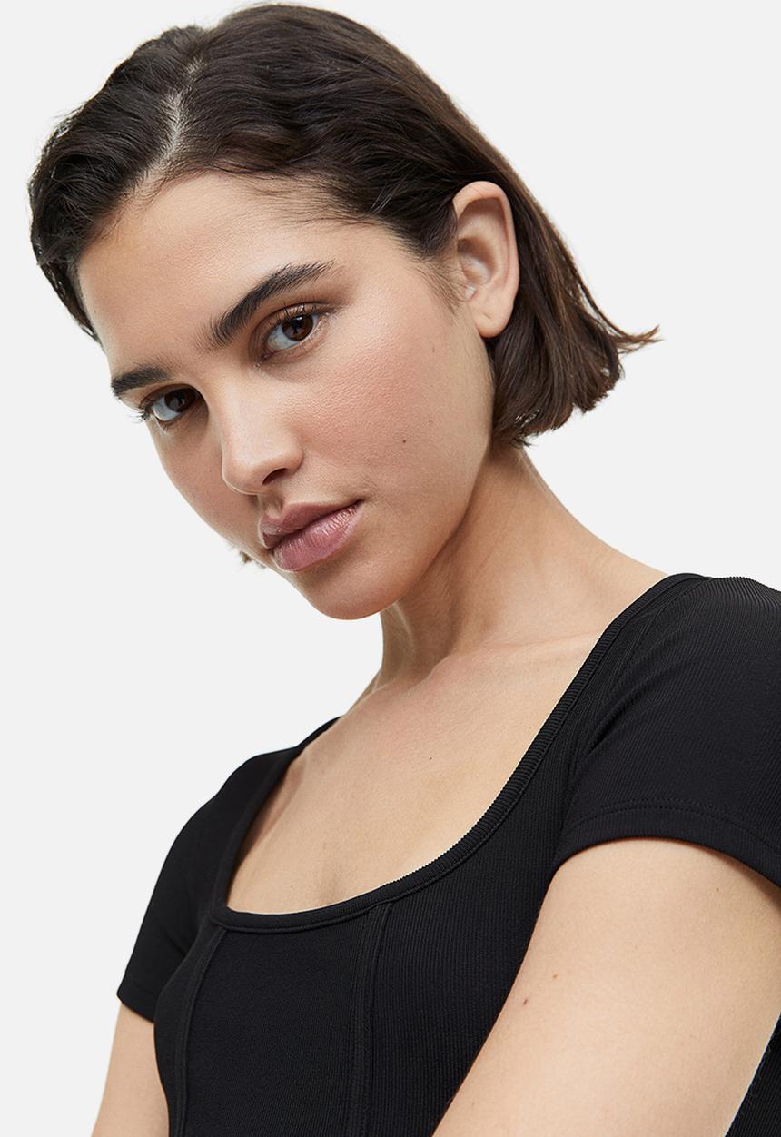 H&M - Corset-style ribbed top - black