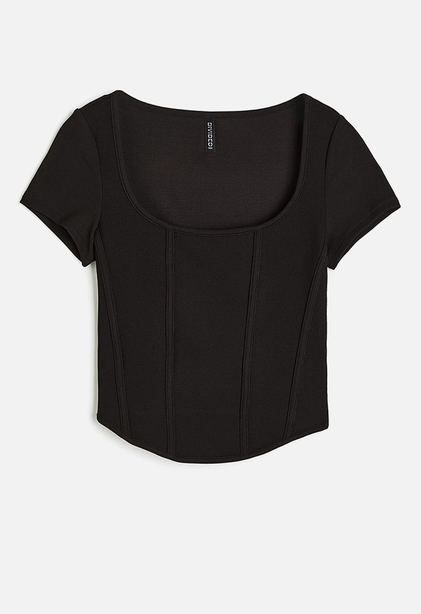 H&M - Corset-style ribbed top - black