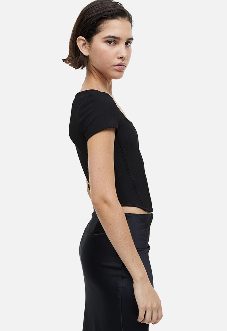 H&M - Corset-style ribbed top - black