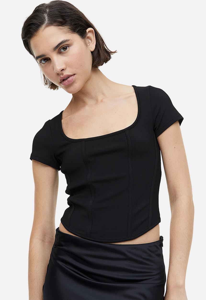 H&M - Corset-style ribbed top - black