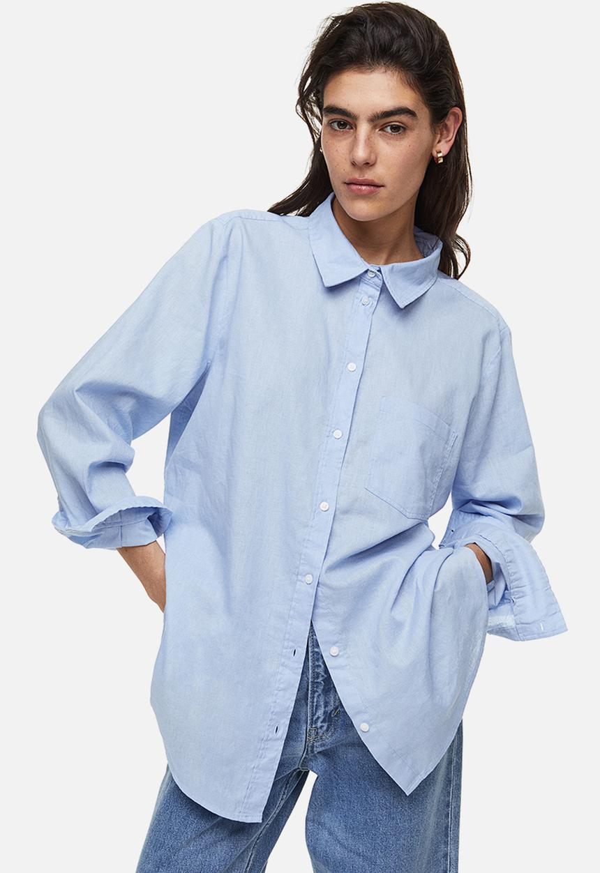 H&M - Linen-blend shirt - light blue