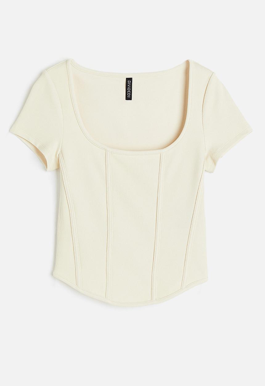 H&M - Corset-style ribbed top - light beige