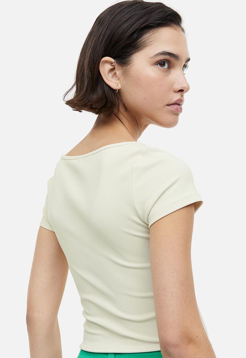 H&M - Corset-style ribbed top - light beige