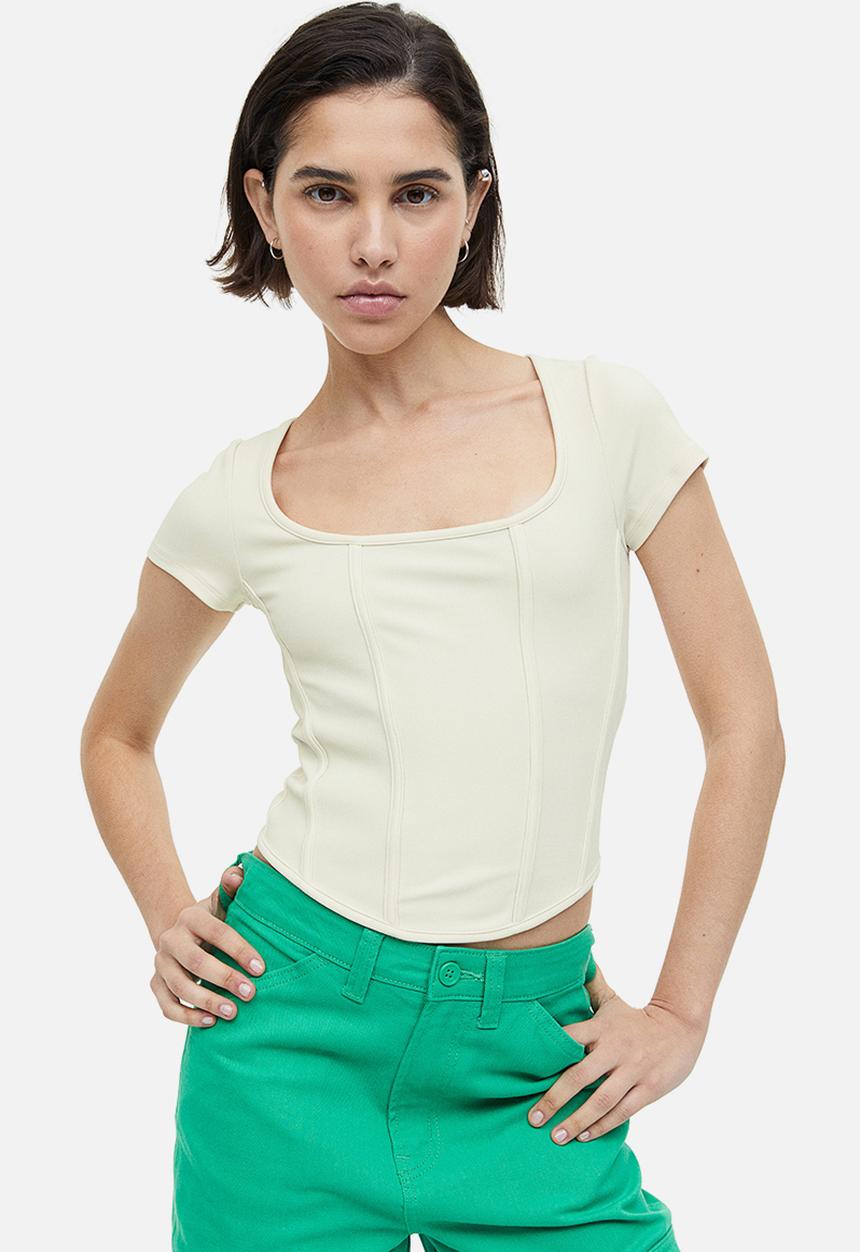 H&M - Corset-style ribbed top - light beige