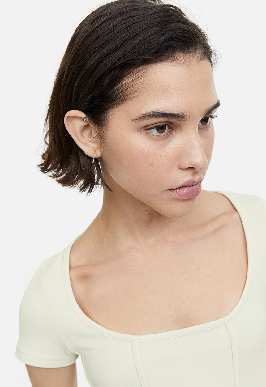 H&M - Corset-style ribbed top - light beige