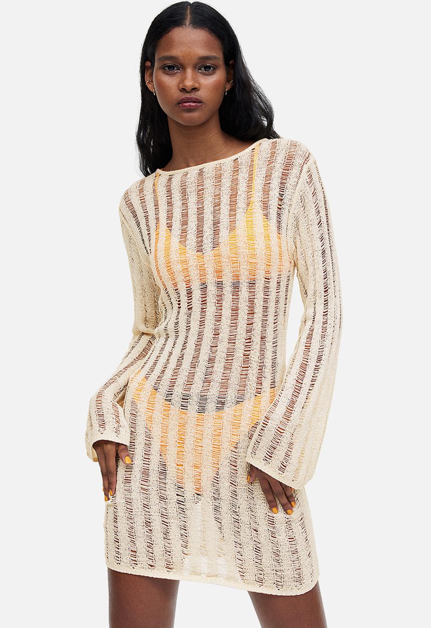 H&M - Textured-knit dress - light beige