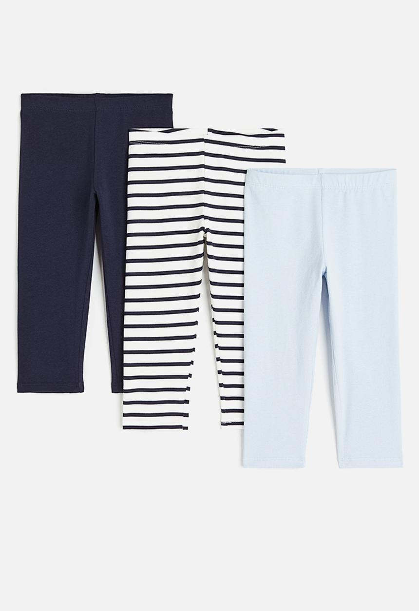 H&M - 3-Pack cotton leggings - navy blue striped