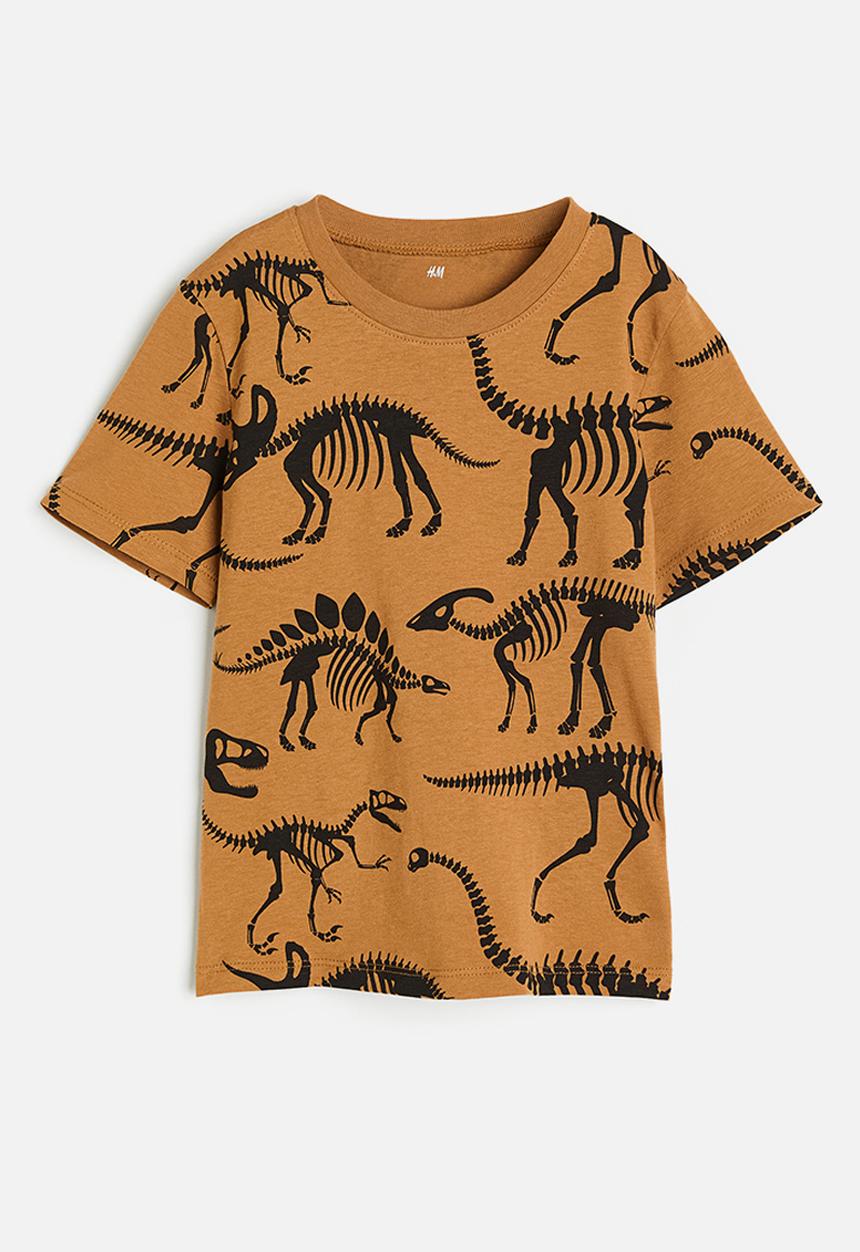 H&M - Cotton T-shirt - brown dinosaur skeletons