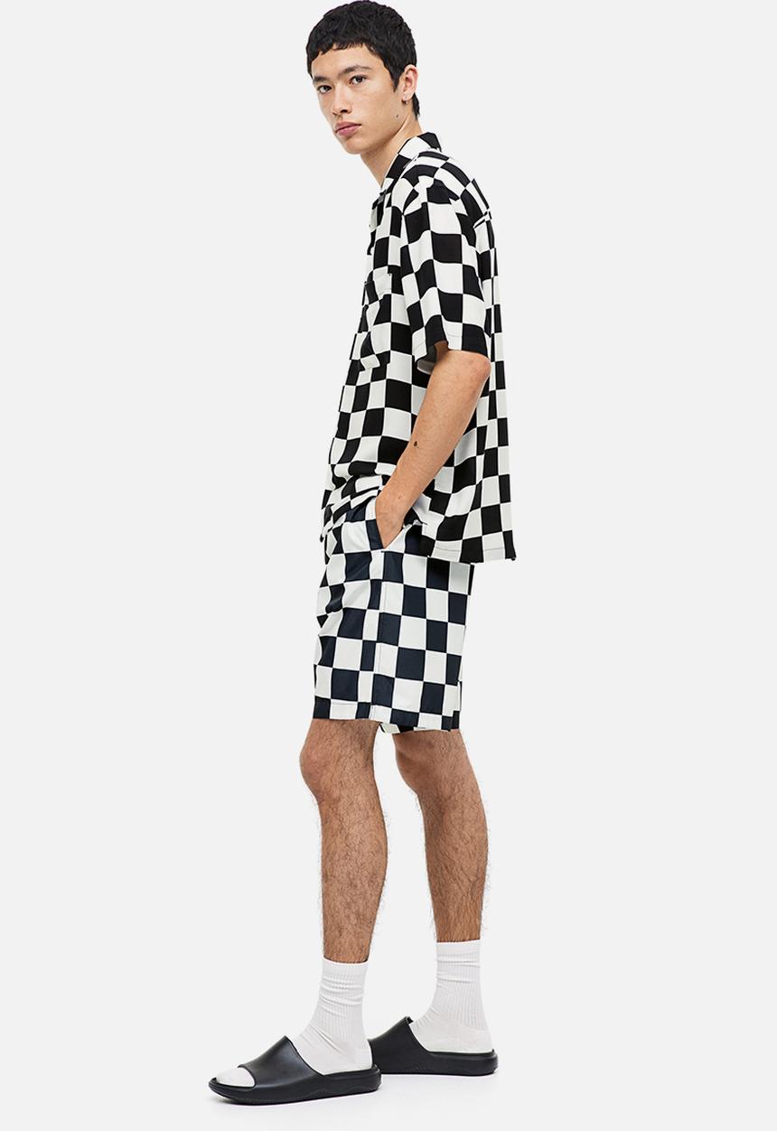 H&M - Relaxed fit resort shirt - black / white checked 