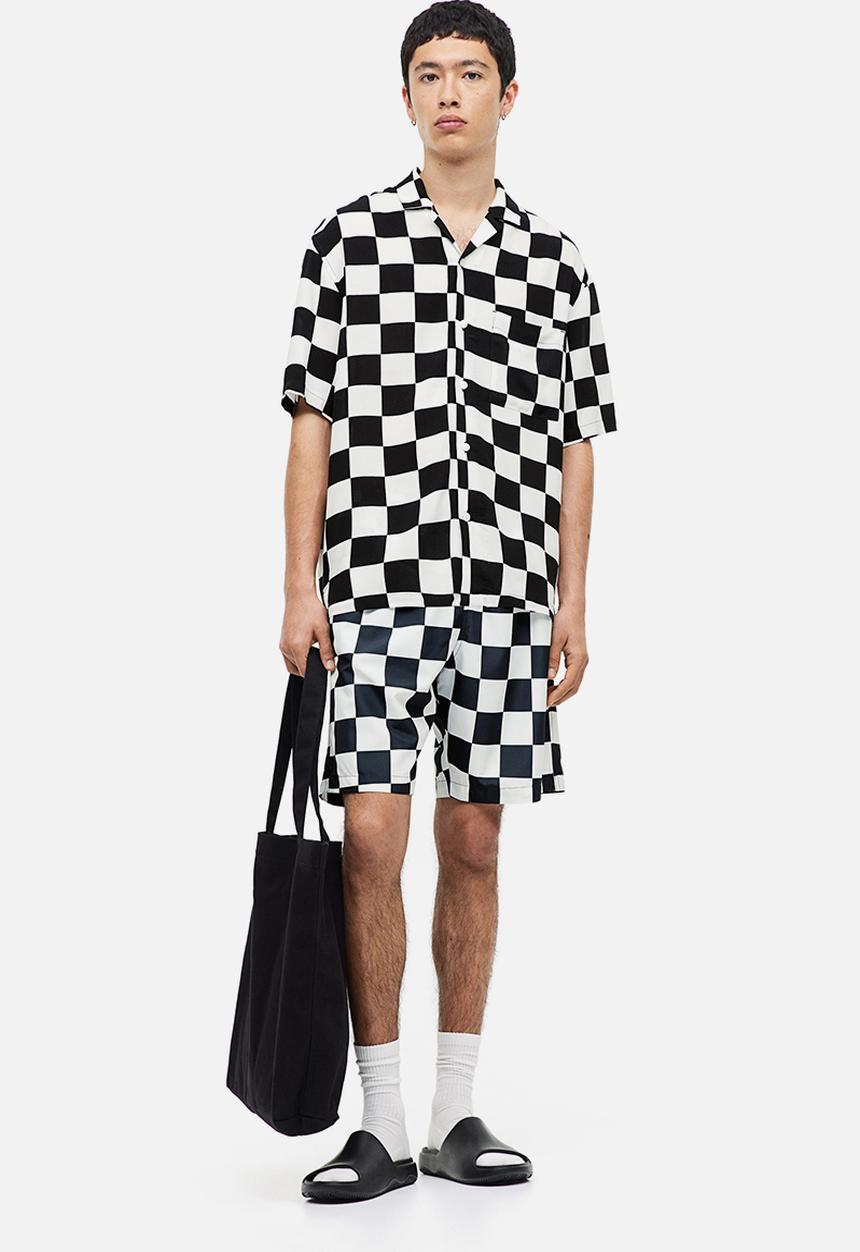 H&M - Relaxed fit resort shirt - black / white checked 