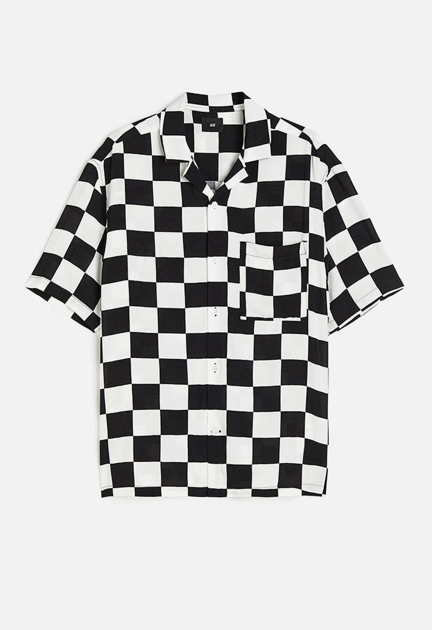 H&M - Relaxed fit resort shirt - black / white checked 