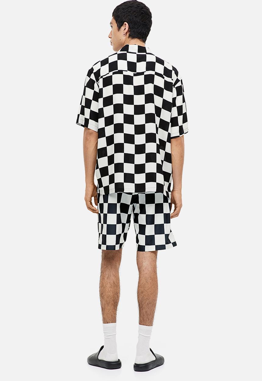 H&M - Relaxed fit resort shirt - black / white checked 