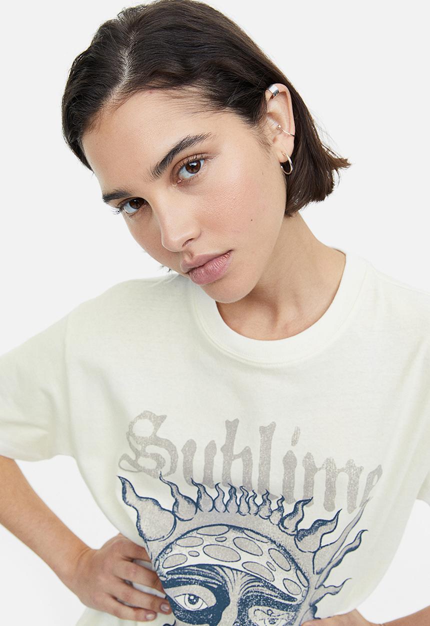 H&M - Oversized printed T-shirt - cream sublime