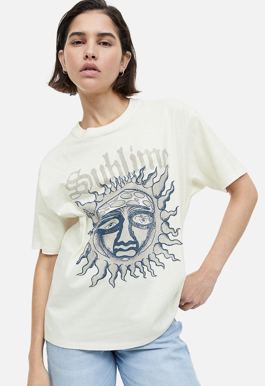 H&M - Oversized printed T-shirt - cream sublime