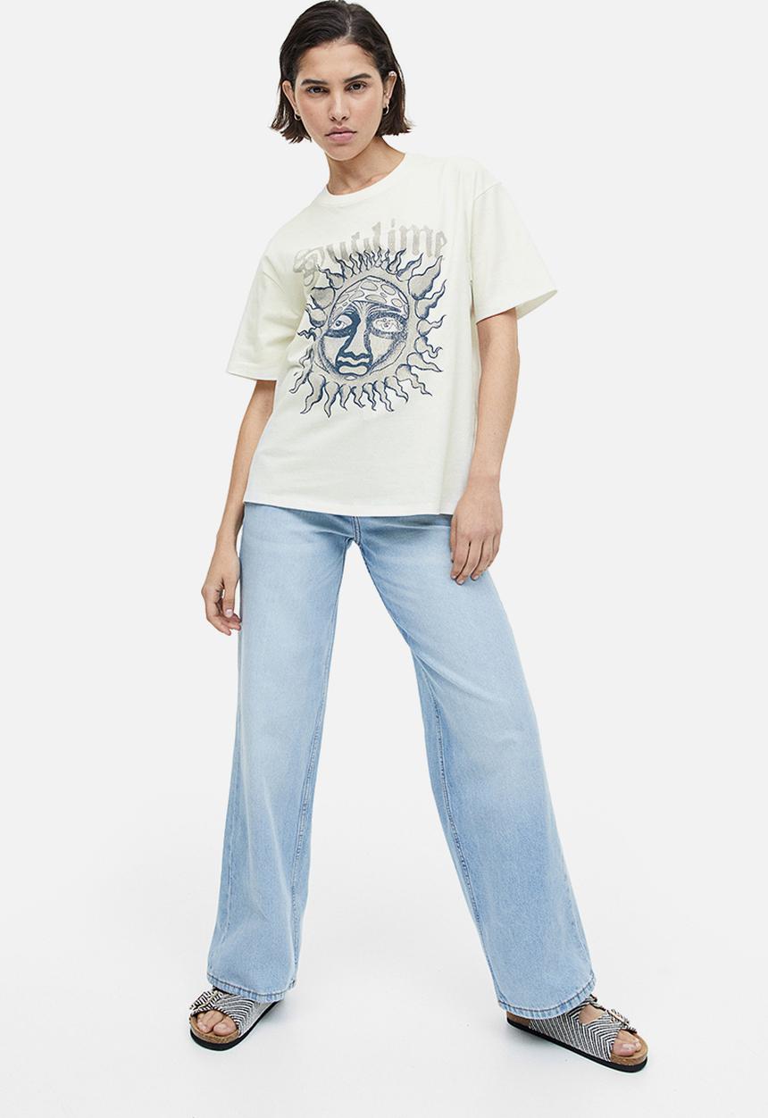 H&M - Oversized printed T-shirt - cream sublime